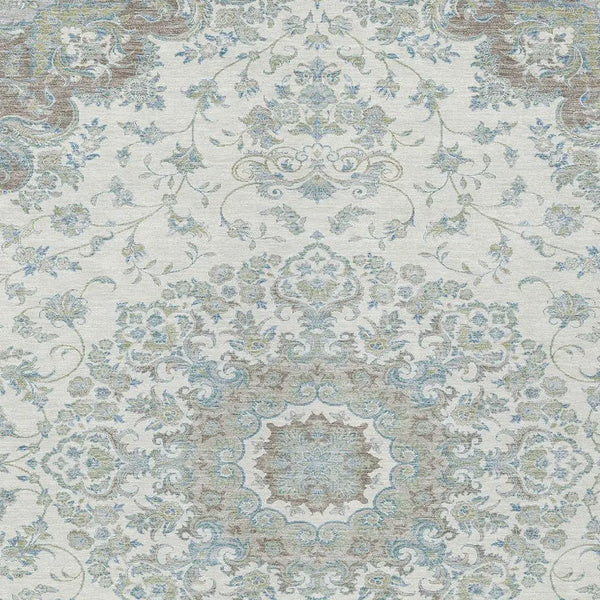9' X 12' Ivory And Silver Floral Medallion Washable Indoor Outdoor Area Rug Homeroots Outdoor