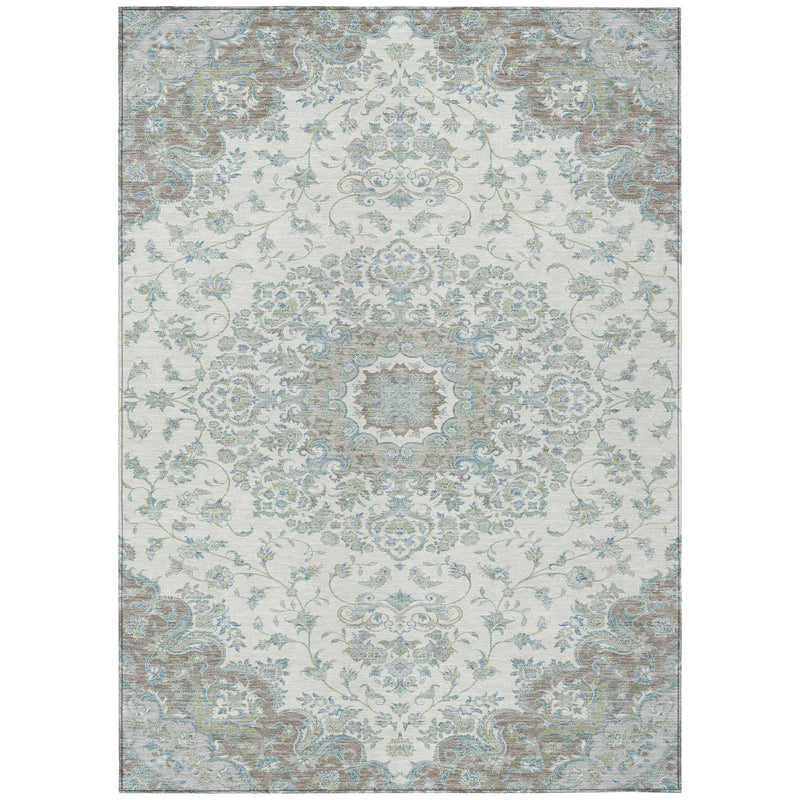 9' X 12' Ivory And Silver Floral Medallion Washable Indoor Outdoor Area Rug Homeroots Outdoor