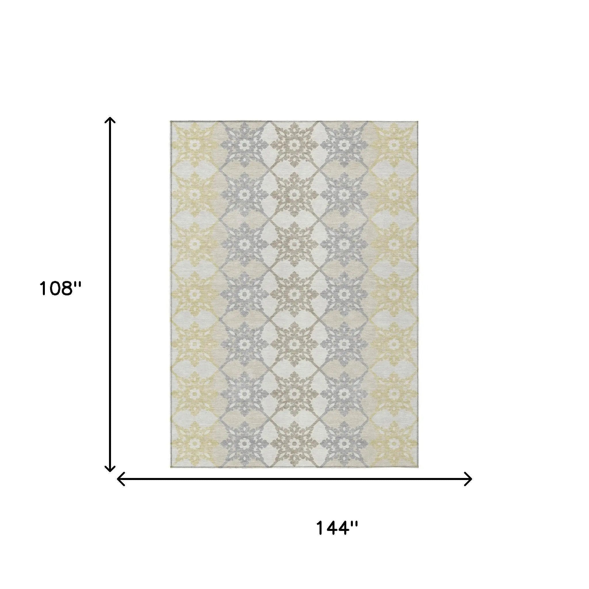 9' X 12' Ivory And Silver Floral Medallion Washable Indoor Outdoor Area Rug Homeroots Outdoor