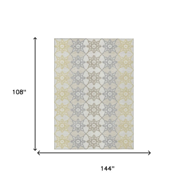 9' X 12' Ivory And Silver Floral Medallion Washable Indoor Outdoor Area Rug Homeroots Outdoor