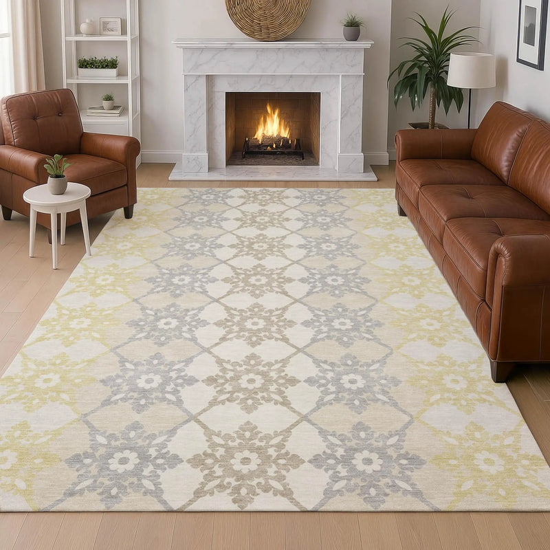 9' X 12' Ivory And Silver Floral Medallion Washable Indoor Outdoor Area Rug Homeroots Outdoor