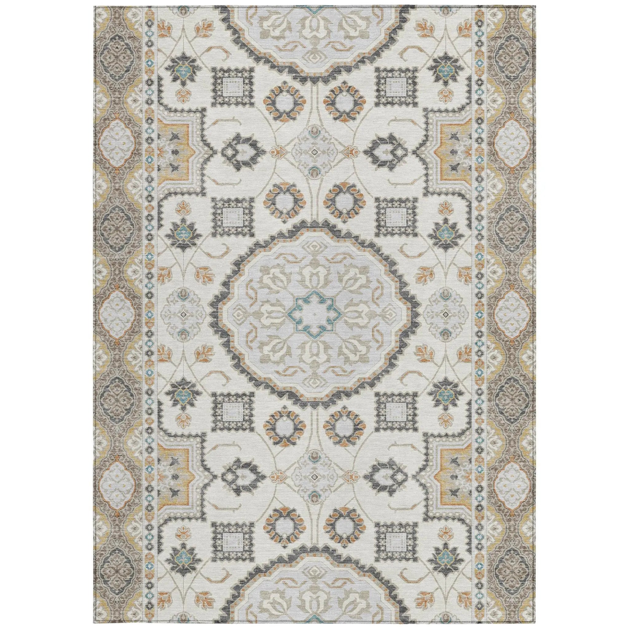 9' X 12' Ivory And Silver Floral Medallion Washable Indoor Outdoor Area Rug Homeroots Outdoor