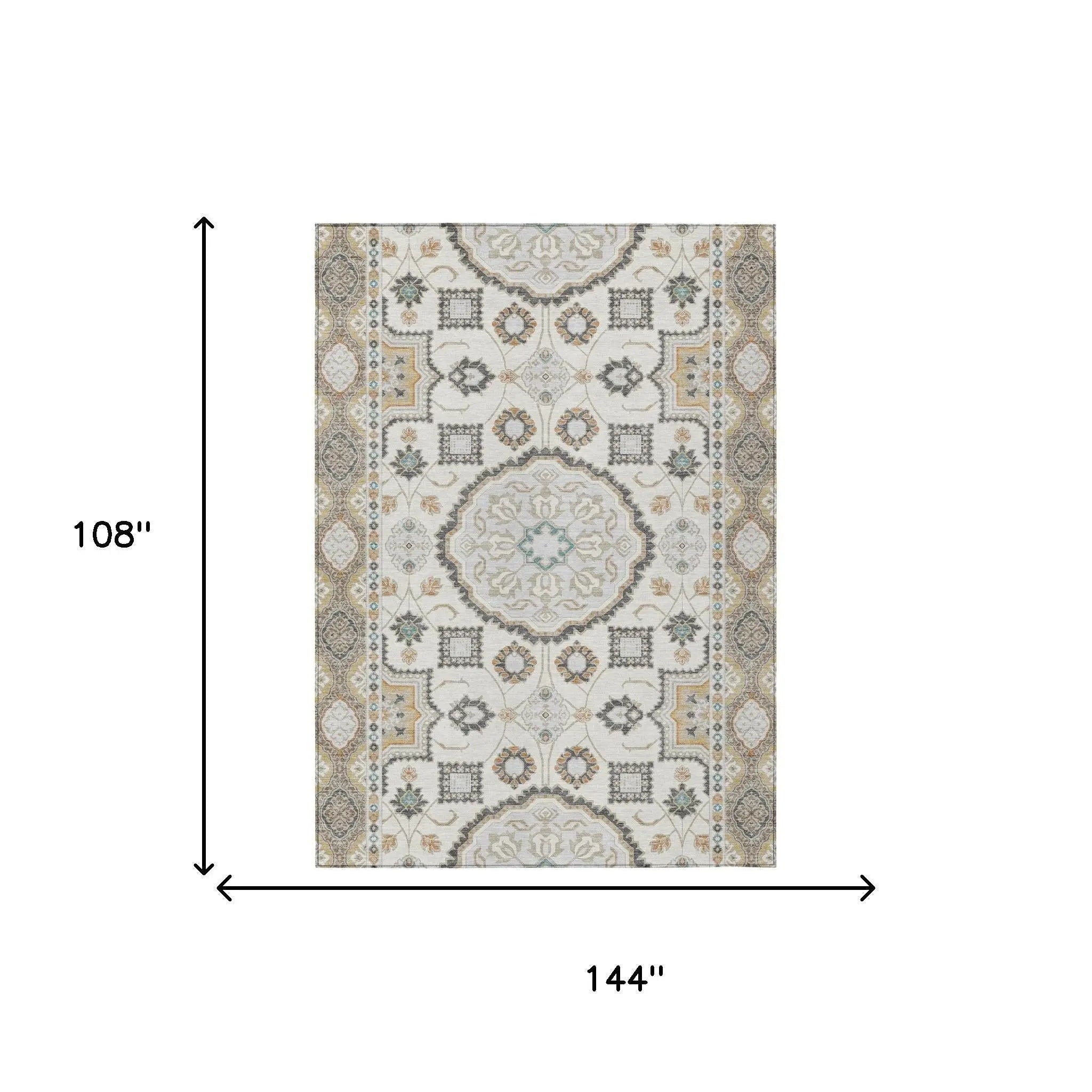 9' X 12' Ivory And Silver Floral Medallion Washable Indoor Outdoor Area Rug Homeroots Outdoor