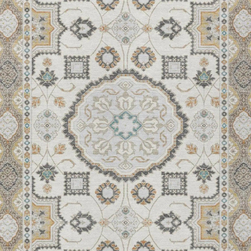 9' X 12' Ivory And Silver Floral Medallion Washable Indoor Outdoor Area Rug Homeroots Outdoor
