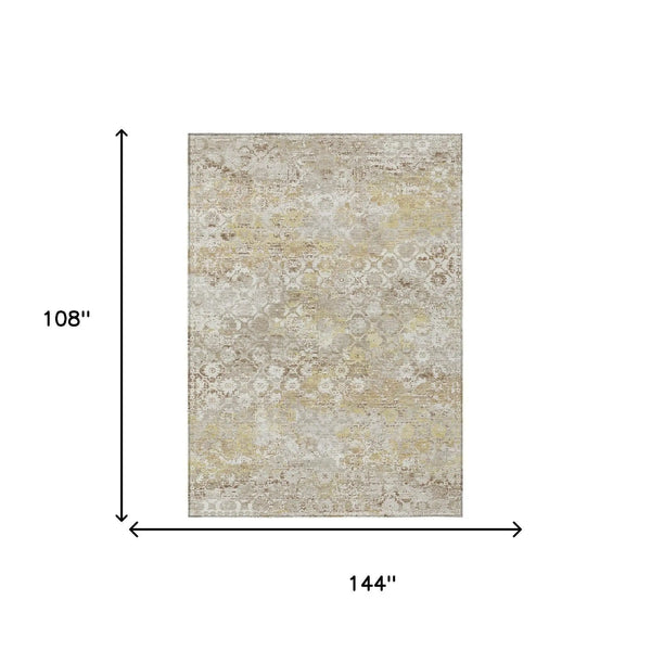 9' X 12' Ivory And Silver Floral Medallion Washable Indoor Outdoor Area Rug Homeroots Outdoor
