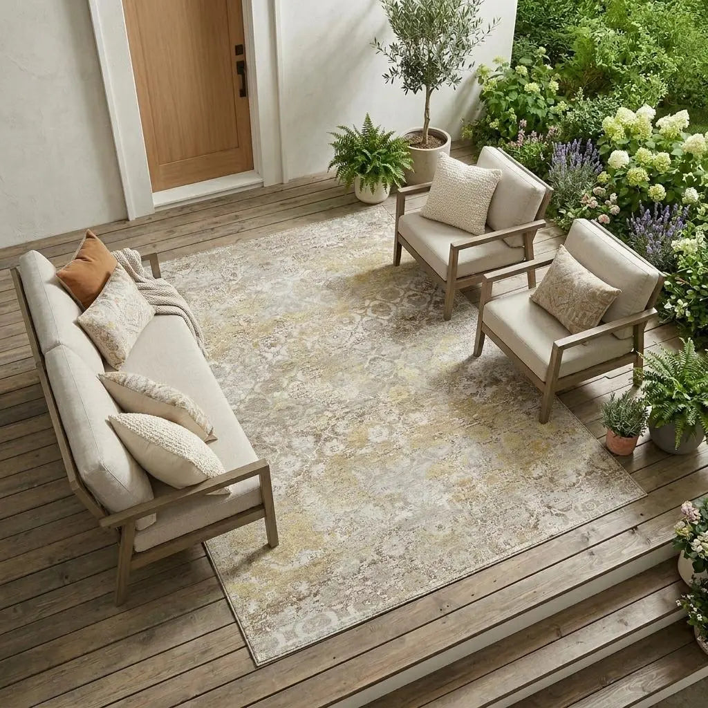 9' X 12' Ivory And Silver Floral Medallion Washable Indoor Outdoor Area Rug Homeroots Outdoor