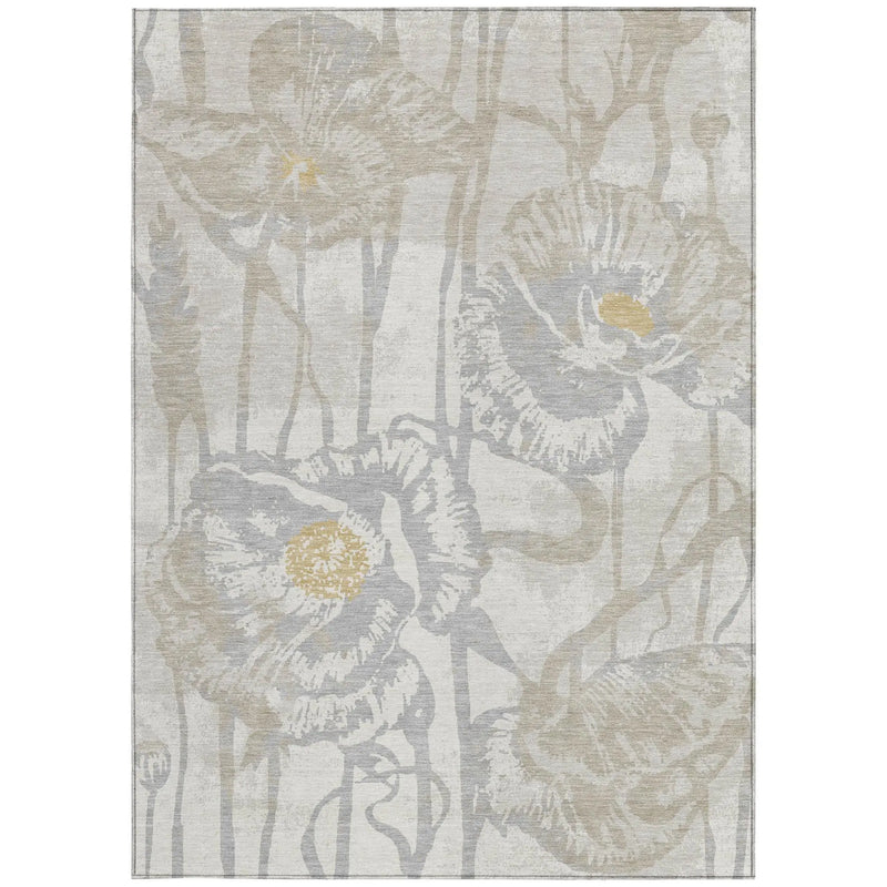 9' X 12' Ivory And Silver Floral Washable Indoor Outdoor Area Rug Homeroots Outdoor