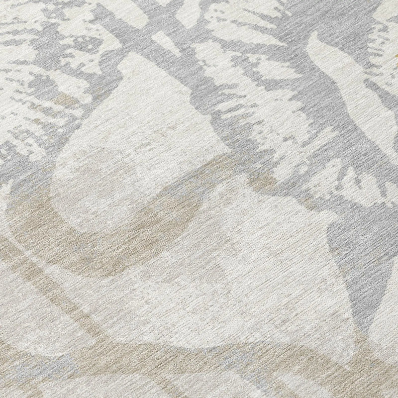 9' X 12' Ivory And Silver Floral Washable Indoor Outdoor Area Rug Homeroots Outdoor