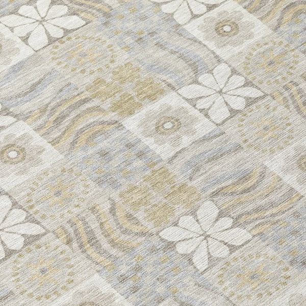 9' X 12' Ivory And Silver Floral Washable Indoor Outdoor Area Rug Homeroots Outdoor