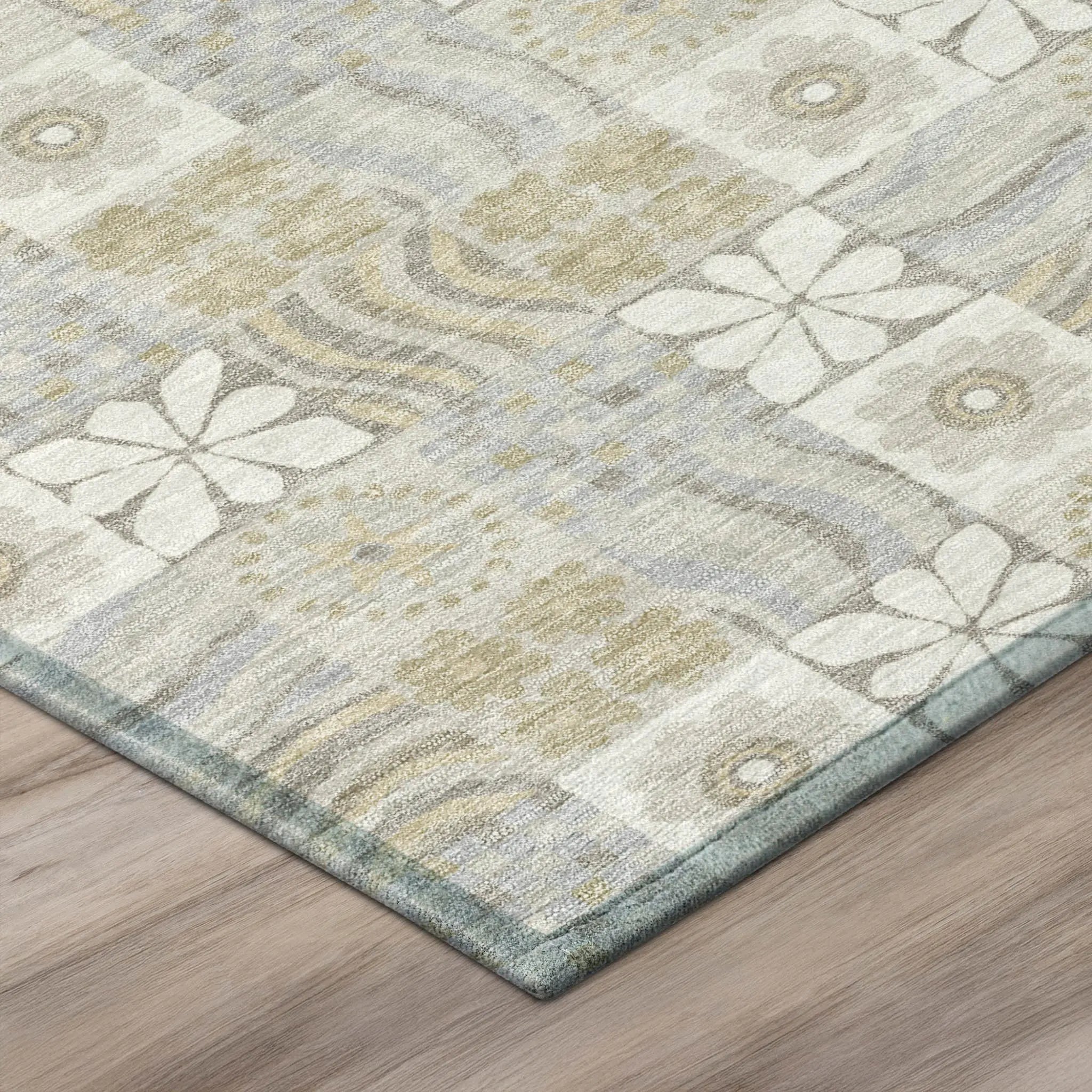 9' X 12' Ivory And Silver Floral Washable Indoor Outdoor Area Rug Homeroots Outdoor