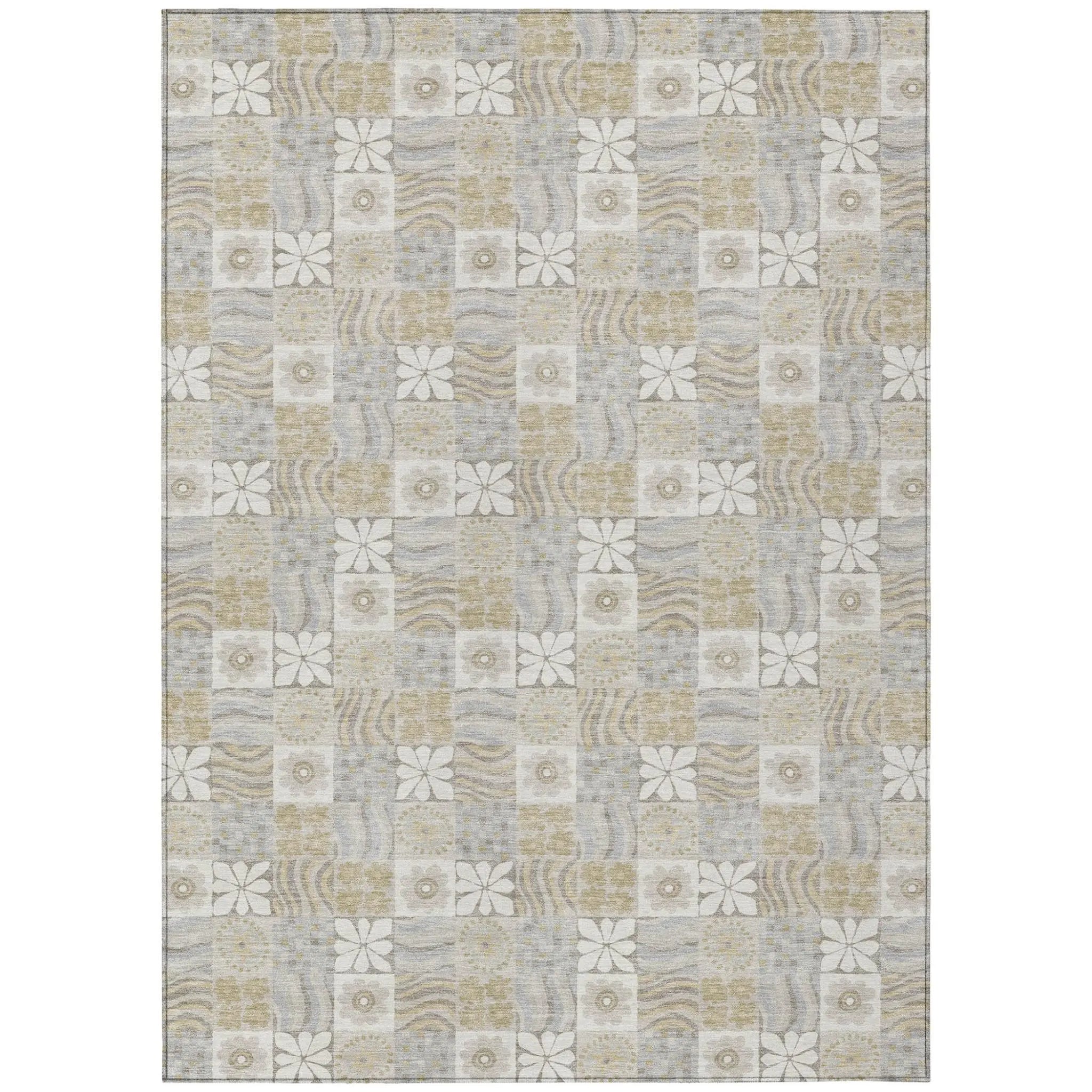 9' X 12' Ivory And Silver Floral Washable Indoor Outdoor Area Rug Homeroots Outdoor