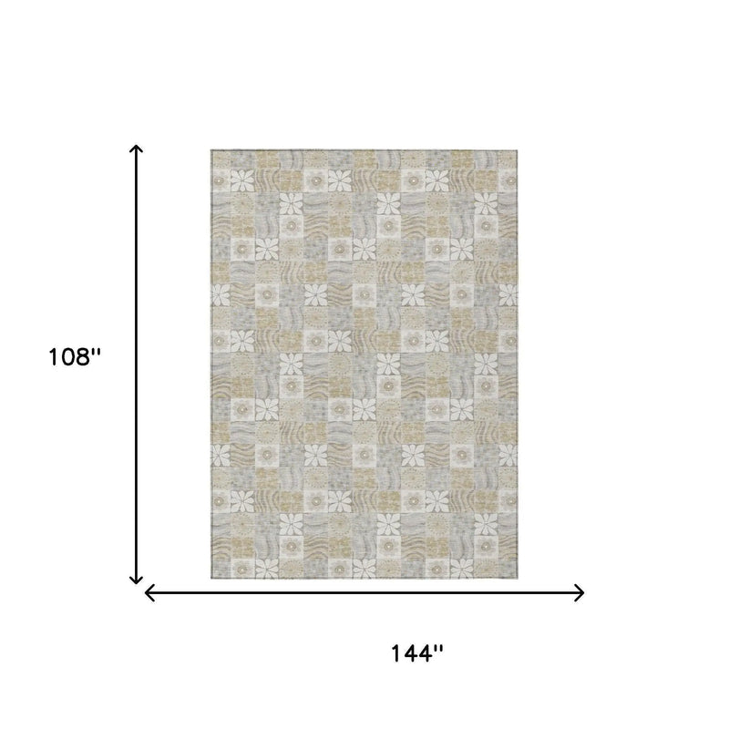 9' X 12' Ivory And Silver Floral Washable Indoor Outdoor Area Rug Homeroots Outdoor