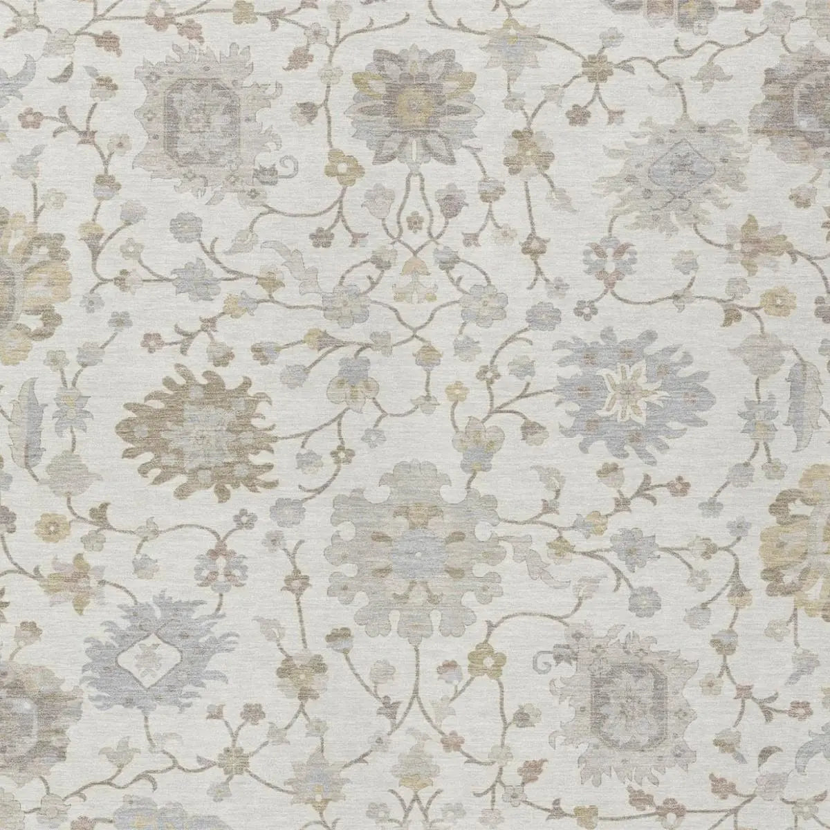9' X 12' Ivory And Silver Floral Washable Indoor Outdoor Area Rug Homeroots Outdoor