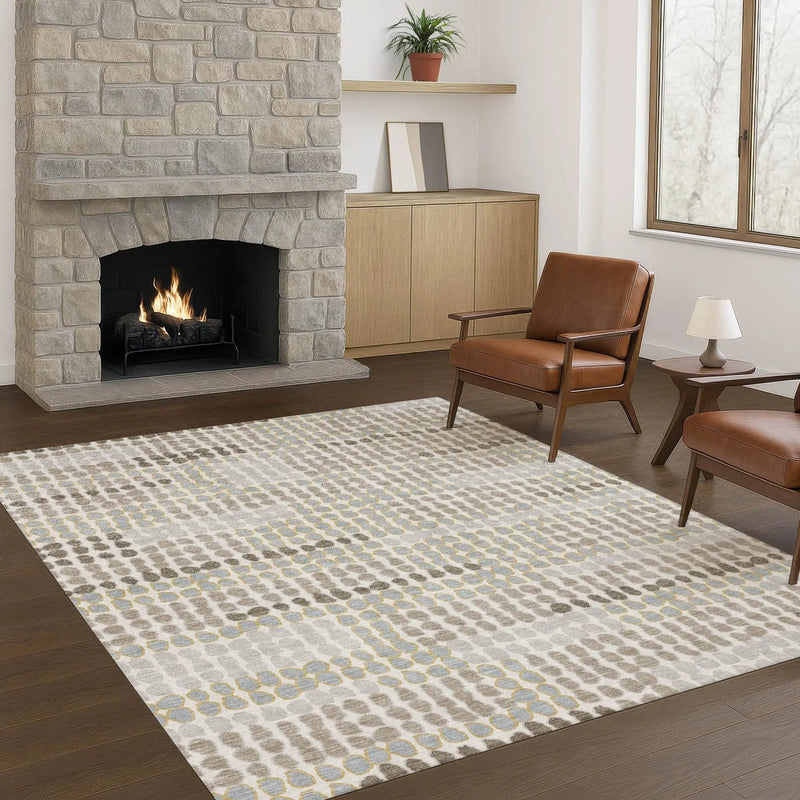 9' X 12' Ivory And Silver Geometric Washable Indoor Outdoor Area Rug Homeroots Outdoor