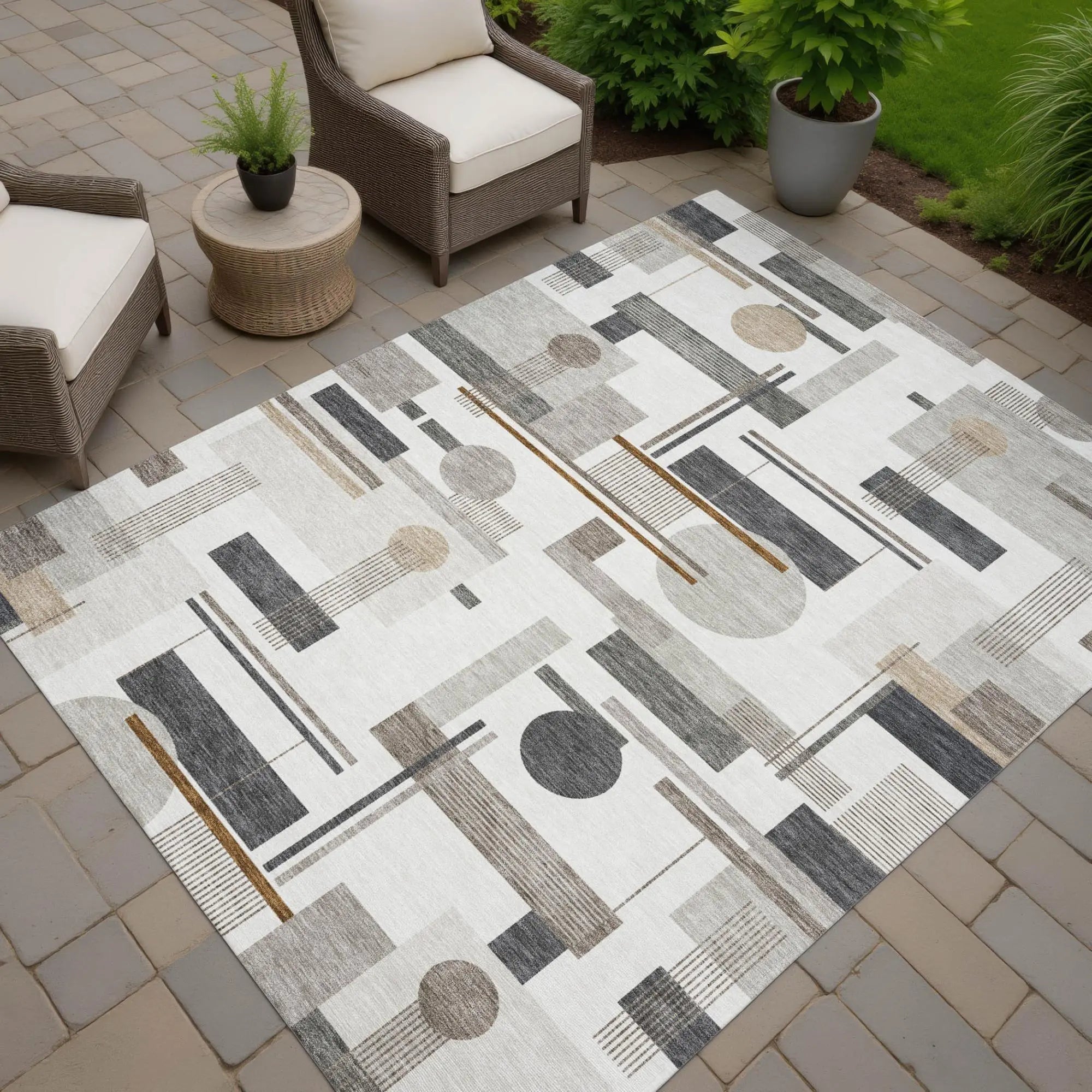 9' X 12' Ivory And Silver Geometric Washable Indoor Outdoor Area Rug Homeroots Outdoor