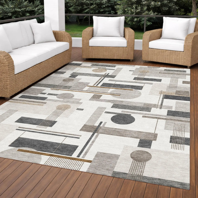 9' X 12' Ivory And Silver Geometric Washable Indoor Outdoor Area Rug Homeroots Outdoor