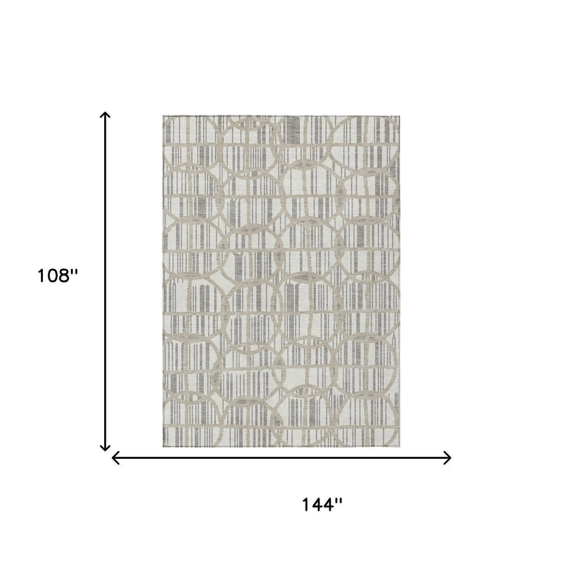 9' X 12' Ivory And Silver Geometric Washable Indoor Outdoor Area Rug Homeroots Outdoor