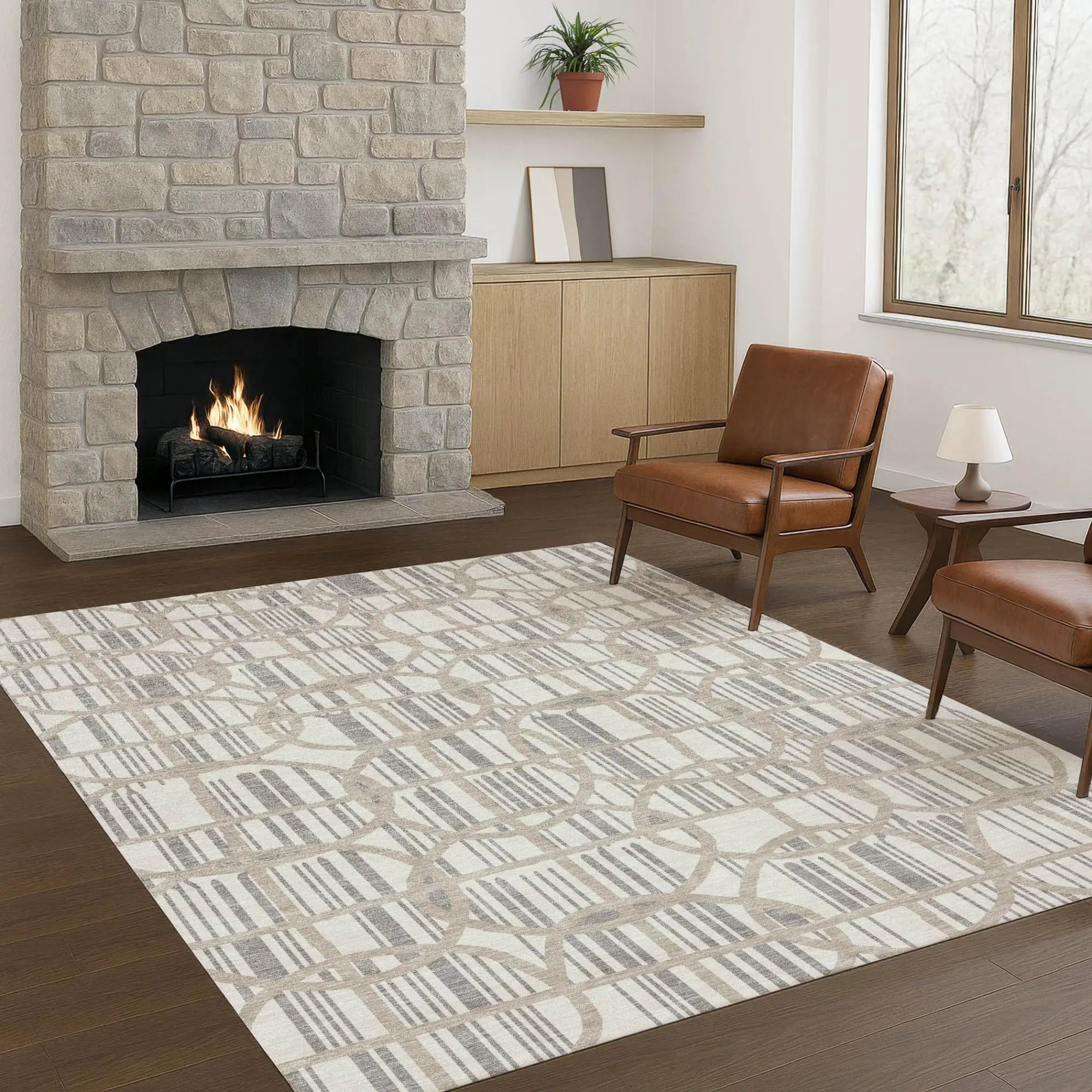9' X 12' Ivory And Silver Geometric Washable Indoor Outdoor Area Rug Homeroots Outdoor
