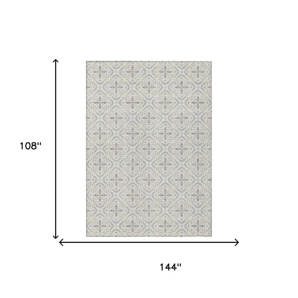 9' X 12' Ivory And Silver Geometric Washable Indoor Outdoor Area Rug Homeroots Outdoor