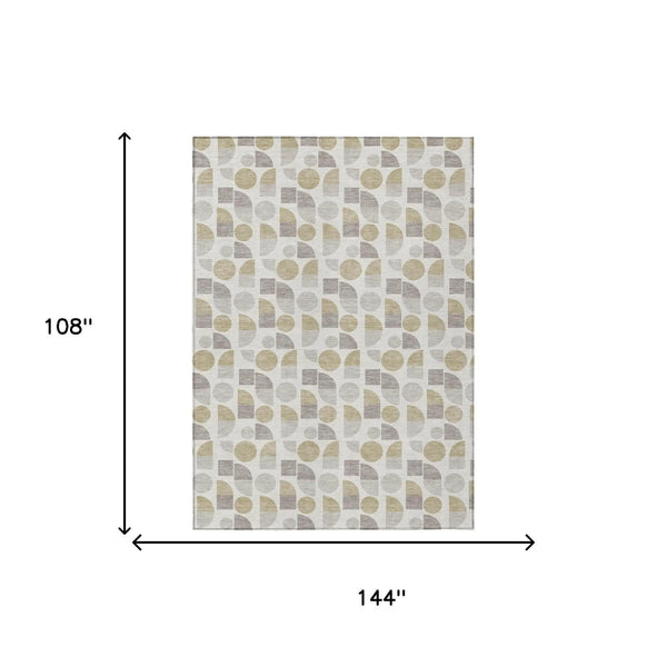 9' X 12' Ivory And Silver Geometric Washable Indoor Outdoor Area Rug Homeroots Outdoor