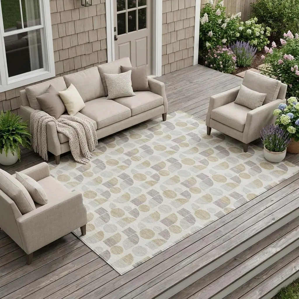 9' X 12' Ivory And Silver Geometric Washable Indoor Outdoor Area Rug Homeroots Outdoor