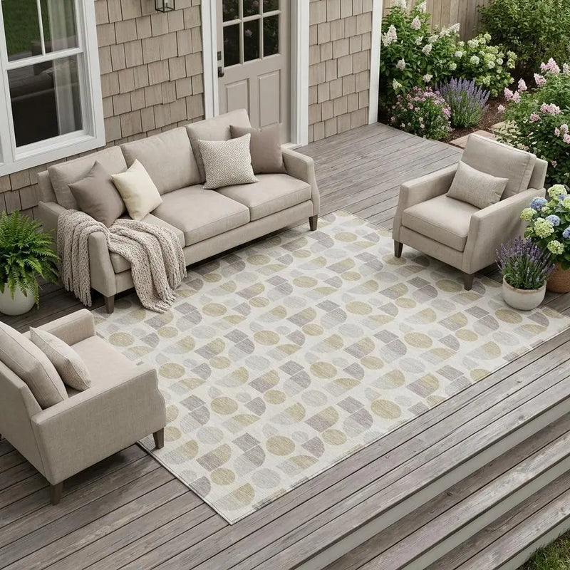9' X 12' Ivory And Silver Geometric Washable Indoor Outdoor Area Rug Homeroots Outdoor