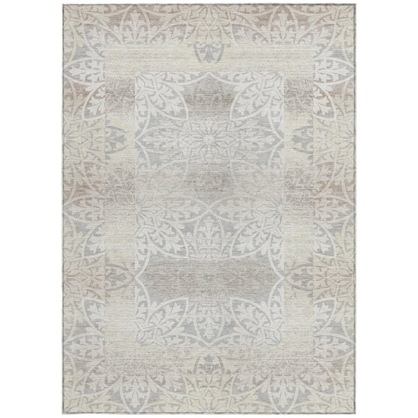 9' X 12' Ivory And Silver Oriental Washable Indoor Outdoor Area Rug Homeroots Outdoor