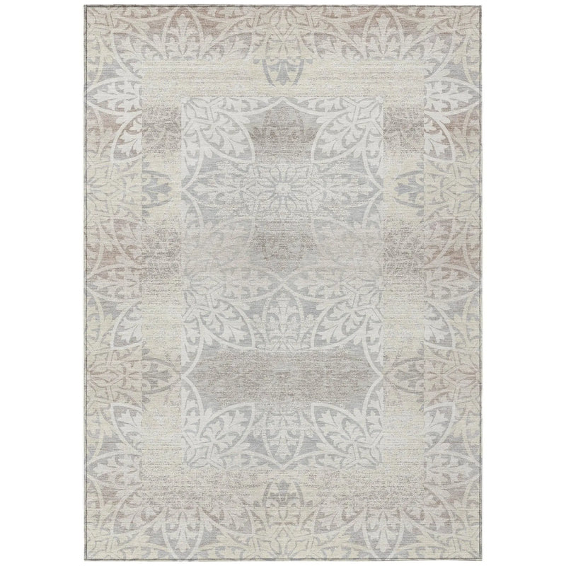 9' X 12' Ivory And Silver Oriental Washable Indoor Outdoor Area Rug Homeroots Outdoor
