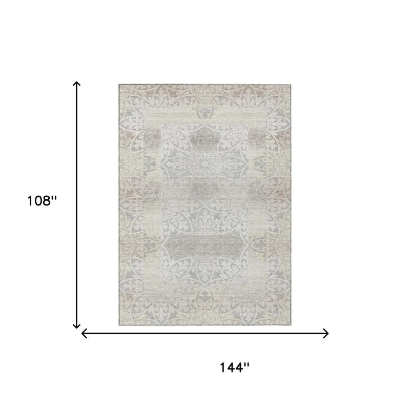 9' X 12' Ivory And Silver Oriental Washable Indoor Outdoor Area Rug Homeroots Outdoor