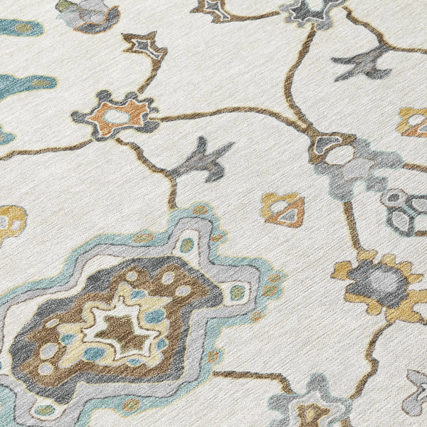 9' X 12' Ivory And Silver Oriental Washable Indoor Outdoor Area Rug Homeroots Outdoor