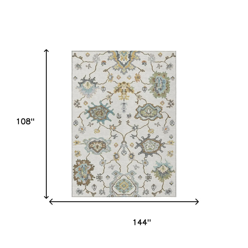9' X 12' Ivory And Silver Oriental Washable Indoor Outdoor Area Rug Homeroots Outdoor