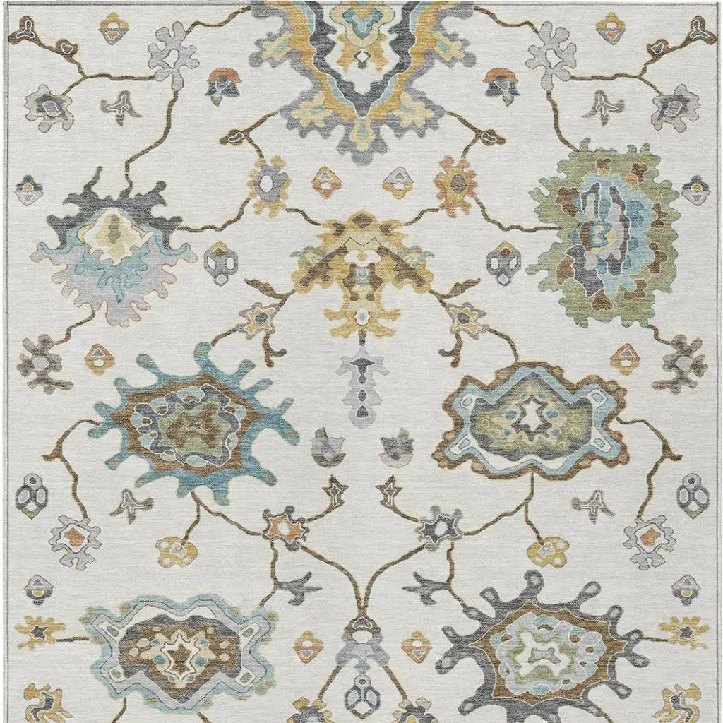 9' X 12' Ivory And Silver Oriental Washable Indoor Outdoor Area Rug Homeroots Outdoor