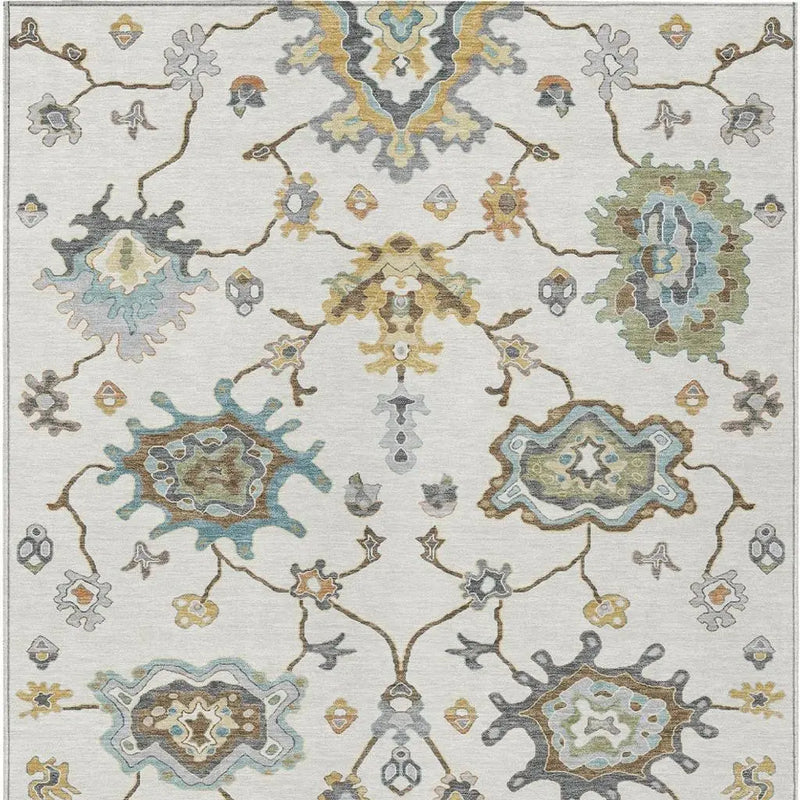 9' X 12' Ivory And Silver Oriental Washable Indoor Outdoor Area Rug Homeroots Outdoor