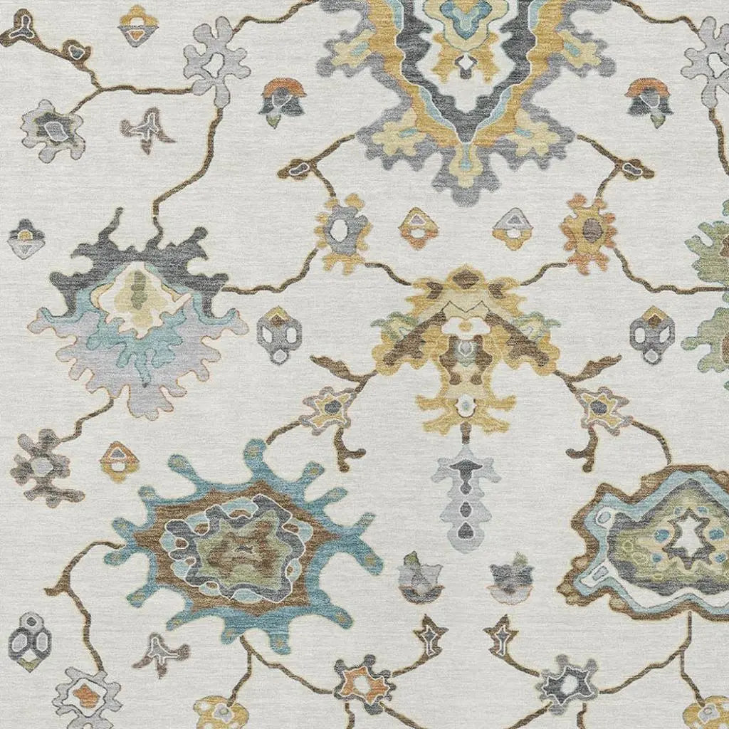 9' X 12' Ivory And Silver Oriental Washable Indoor Outdoor Area Rug Homeroots Outdoor