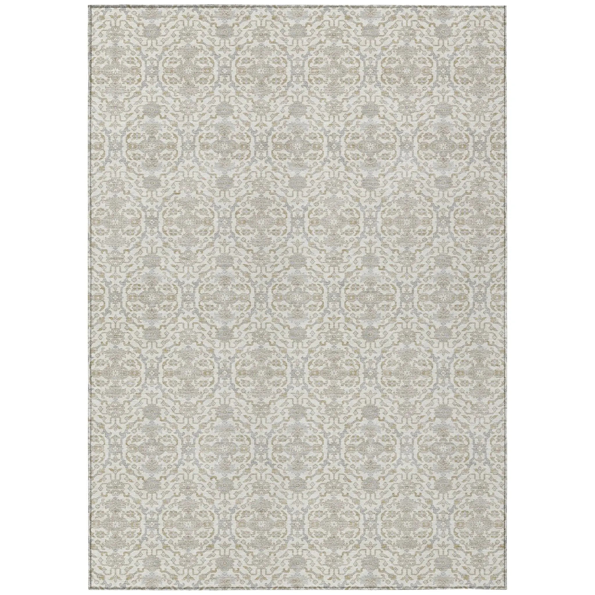 9' X 12' Ivory And Silver Oriental Washable Indoor Outdoor Area Rug Homeroots Outdoor