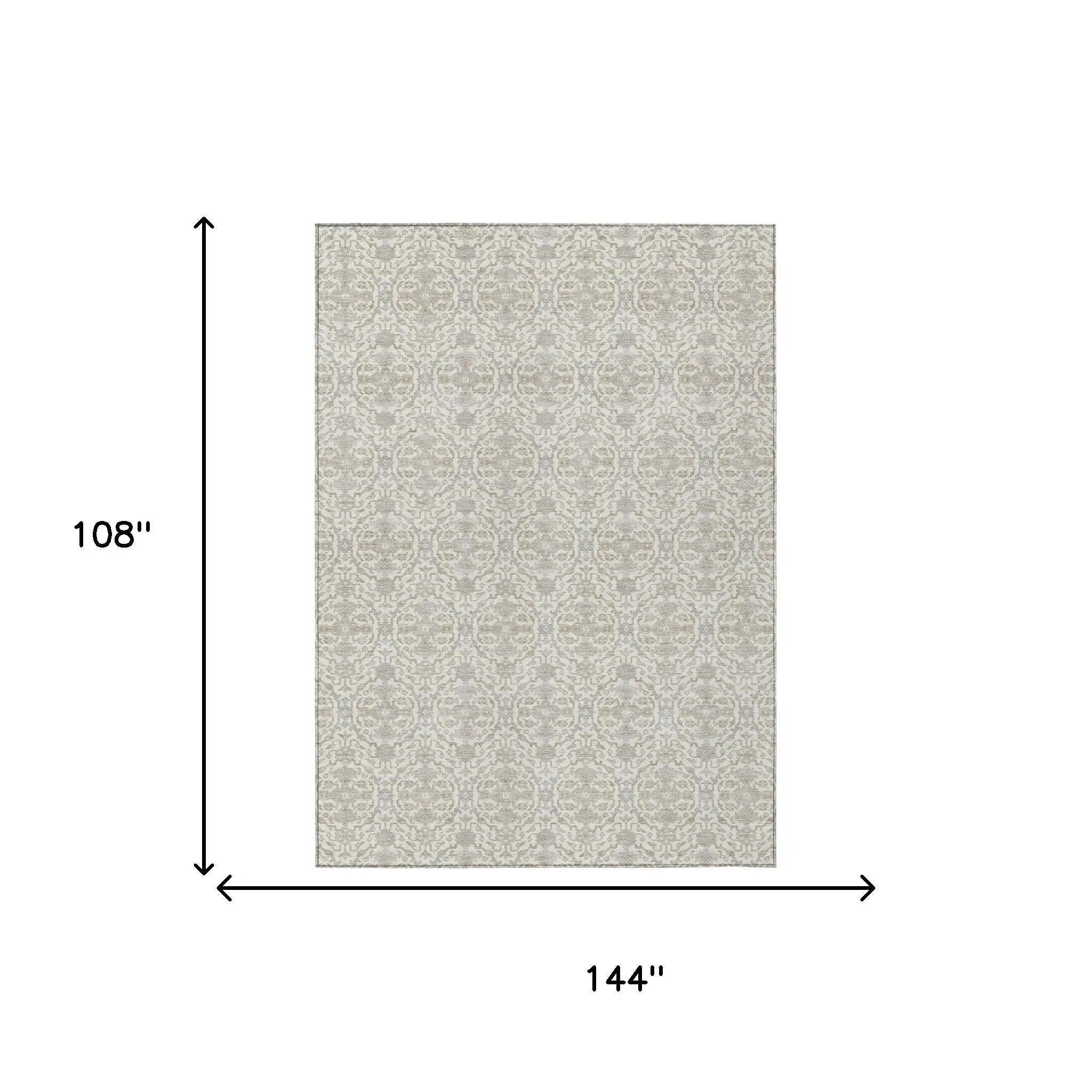 9' X 12' Ivory And Silver Oriental Washable Indoor Outdoor Area Rug Homeroots Outdoor