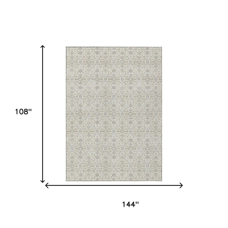 9' X 12' Ivory And Silver Oriental Washable Indoor Outdoor Area Rug Homeroots Outdoor