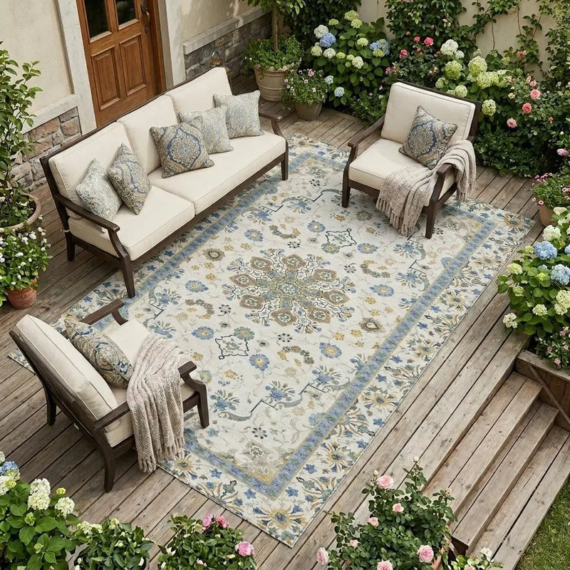 9' X 12' Ivory And Silver Oriental Washable Indoor Outdoor Area Rug Homeroots Outdoor