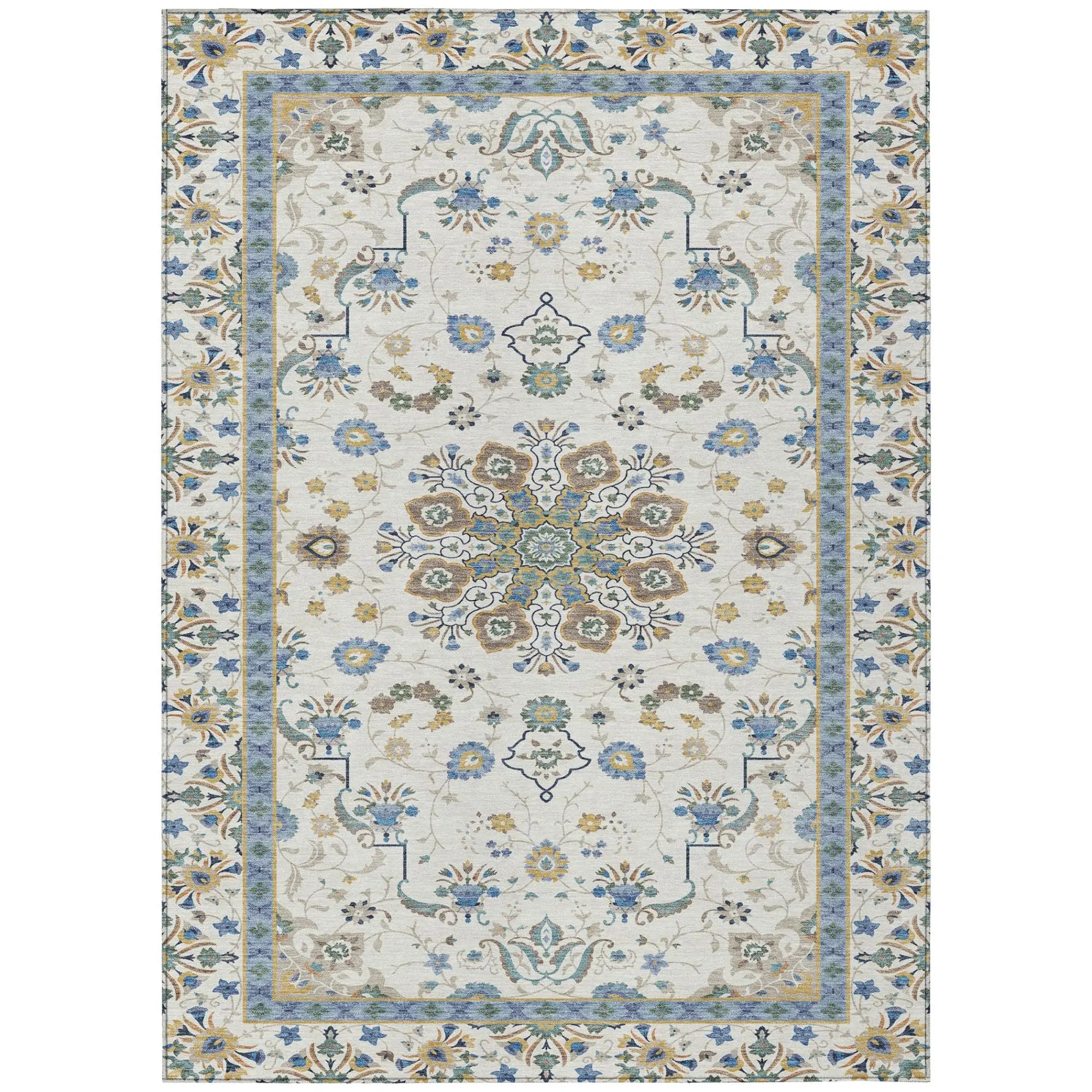 9' X 12' Ivory And Silver Oriental Washable Indoor Outdoor Area Rug Homeroots Outdoor