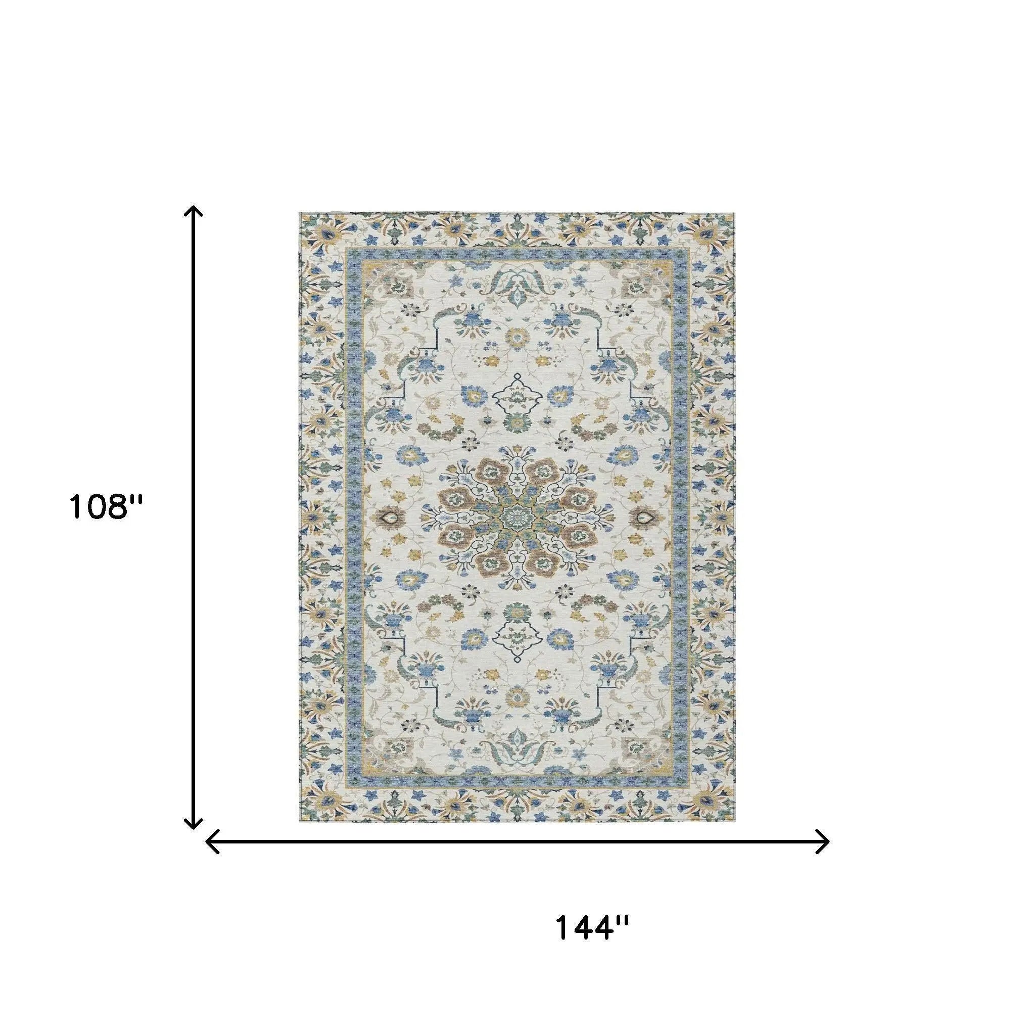 9' X 12' Ivory And Silver Oriental Washable Indoor Outdoor Area Rug Homeroots Outdoor