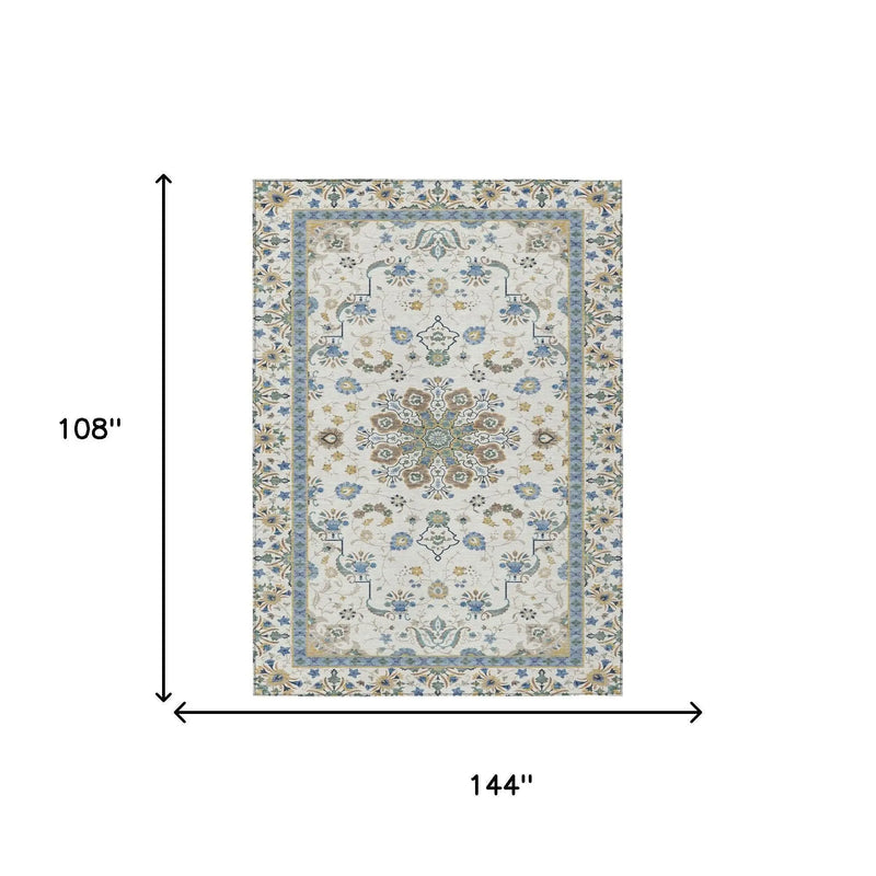 9' X 12' Ivory And Silver Oriental Washable Indoor Outdoor Area Rug Homeroots Outdoor