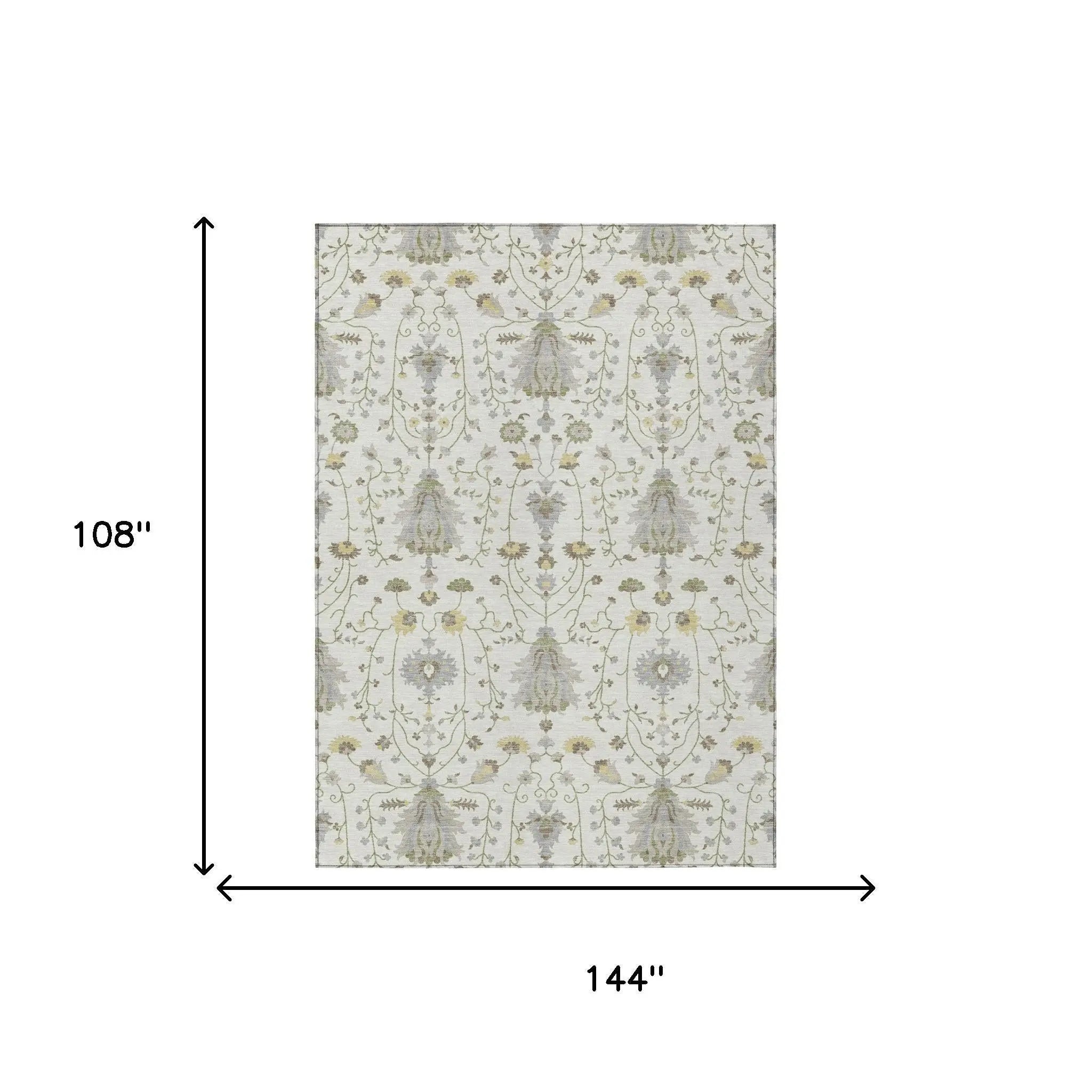 9' X 12' Ivory And Silver Oriental Washable Indoor Outdoor Area Rug Homeroots Outdoor