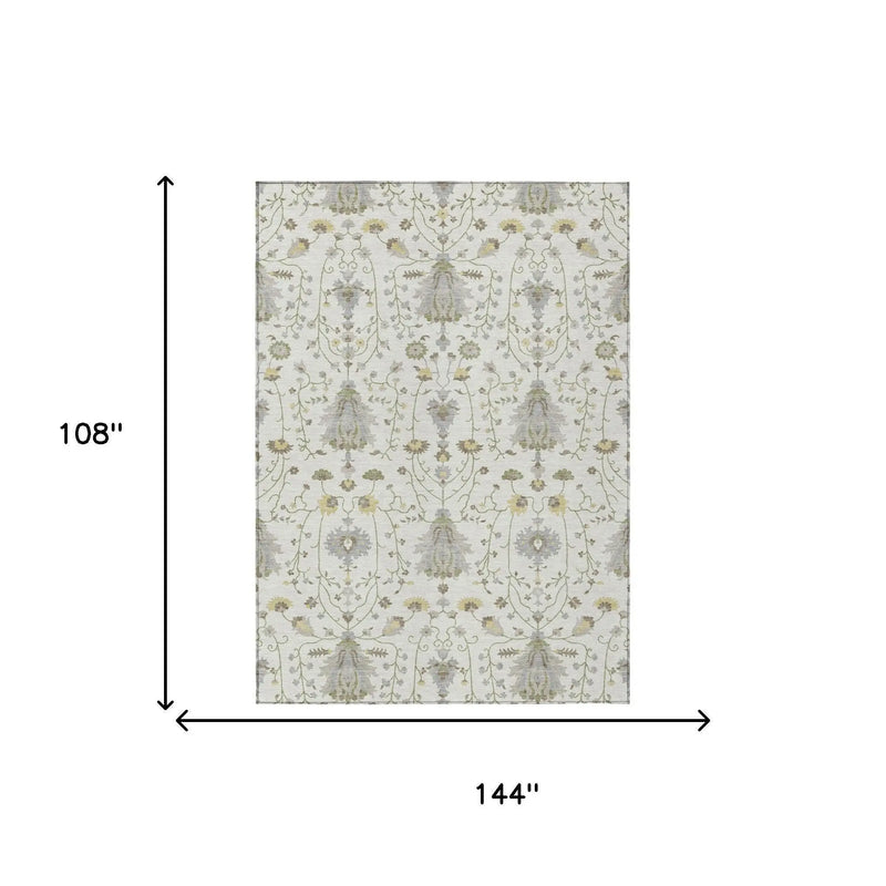 9' X 12' Ivory And Silver Oriental Washable Indoor Outdoor Area Rug Homeroots Outdoor