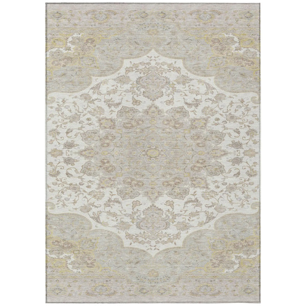 9' X 12' Ivory And Silver Oriental Washable Indoor Outdoor Area Rug Homeroots Outdoor