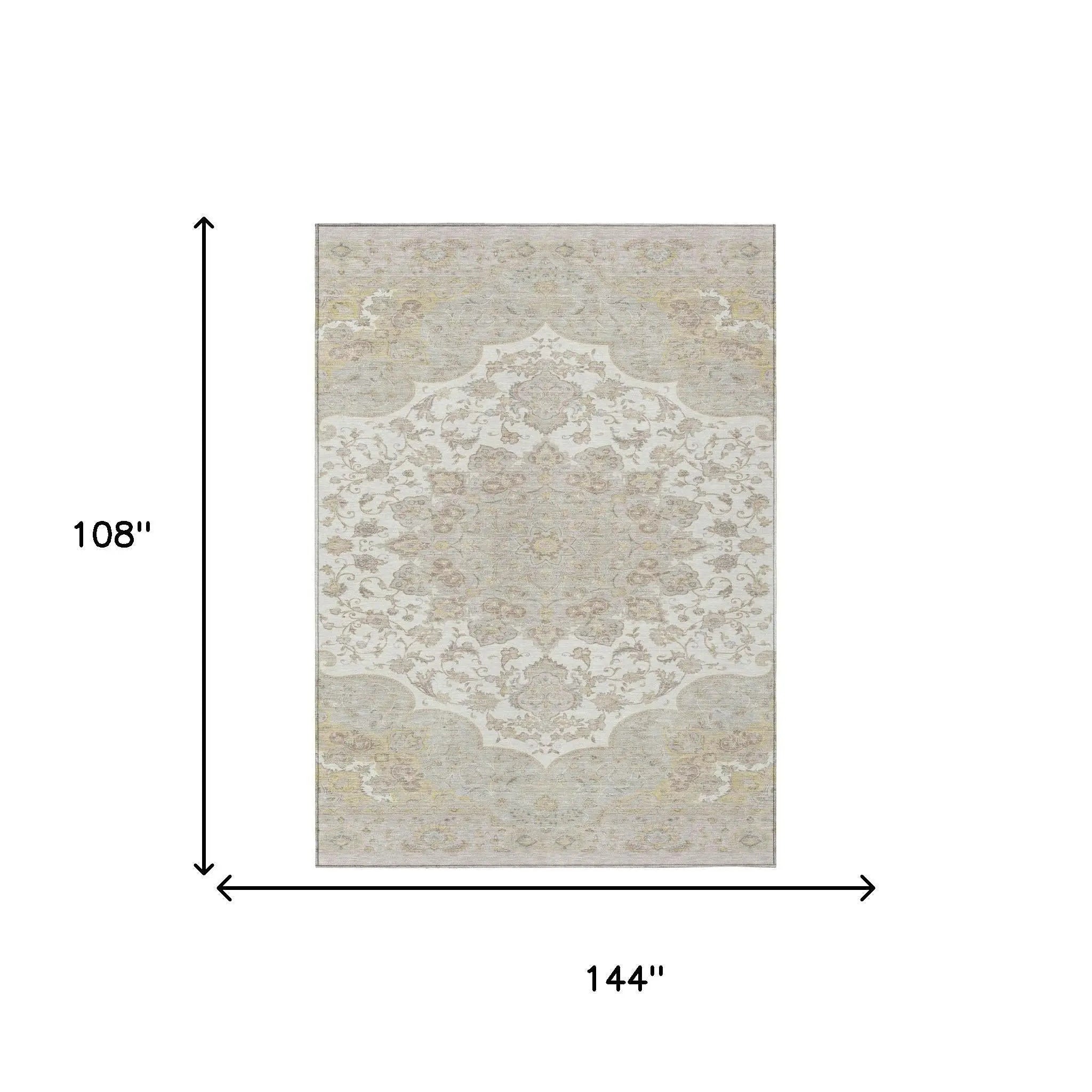 9' X 12' Ivory And Silver Oriental Washable Indoor Outdoor Area Rug Homeroots Outdoor