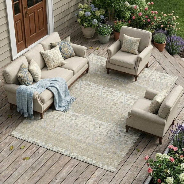 9' X 12' Ivory And Silver Oriental Washable Indoor Outdoor Area Rug Homeroots Outdoor
