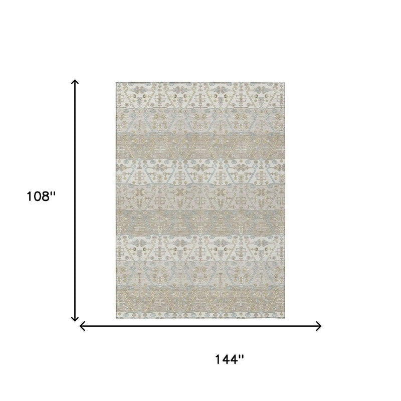 9' X 12' Ivory And Silver Oriental Washable Indoor Outdoor Area Rug Homeroots Outdoor