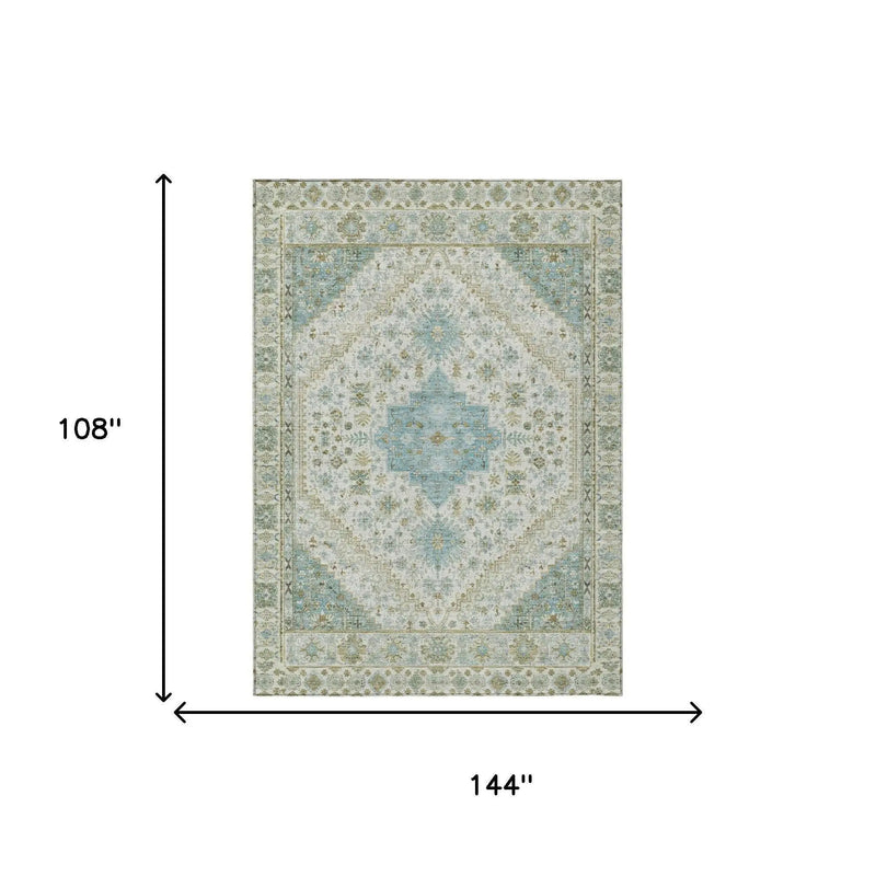 9' X 12' Ivory And Silver Oriental Washable Indoor Outdoor Area Rug Homeroots Outdoor
