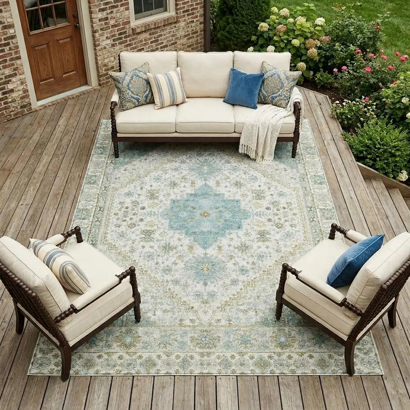 9' X 12' Ivory And Silver Oriental Washable Indoor Outdoor Area Rug Homeroots Outdoor