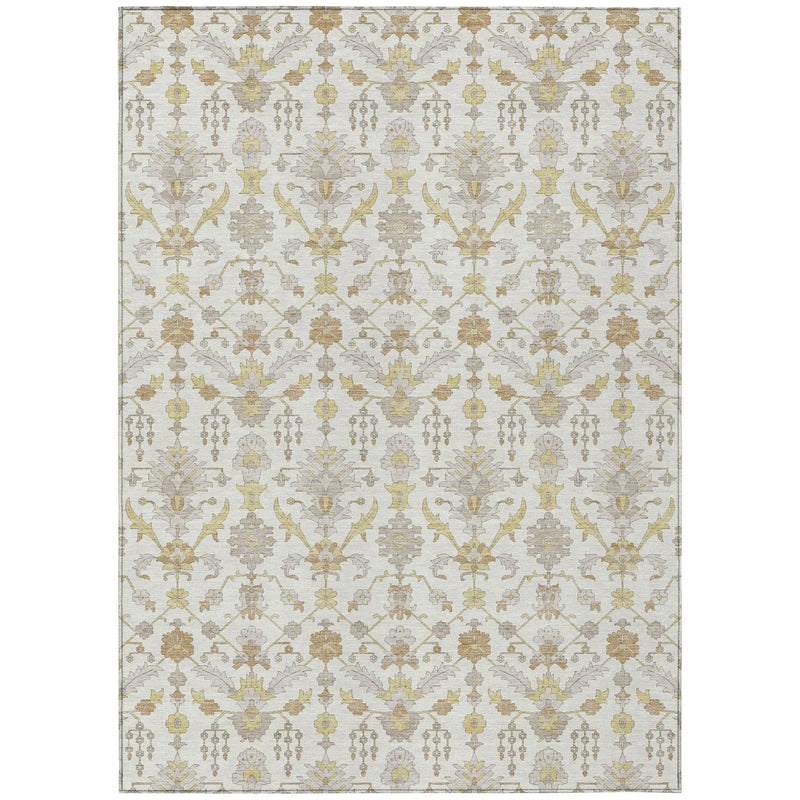 9' X 12' Ivory And Silver Oriental Washable Indoor Outdoor Area Rug Homeroots Outdoor
